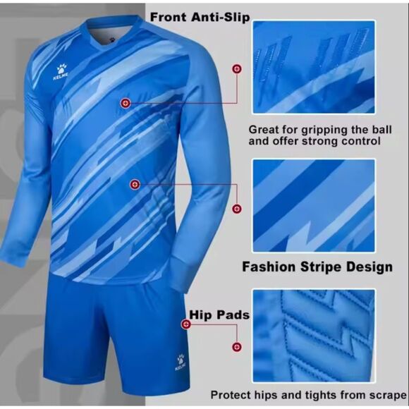 KELME Mens Blue Sz Medium Padded Goalkeeper Soccer Jersey & Shorts Set NEW NWT - Picture 6 of 6